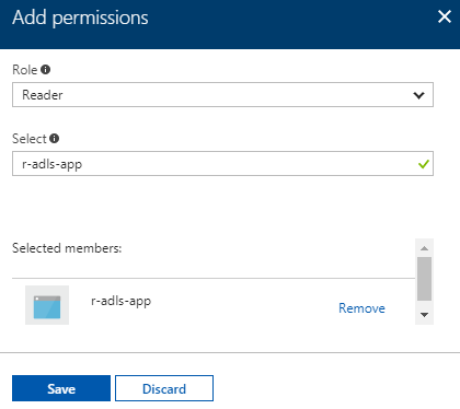 Enter information for the new permission for the ADLS account in the Azure portal