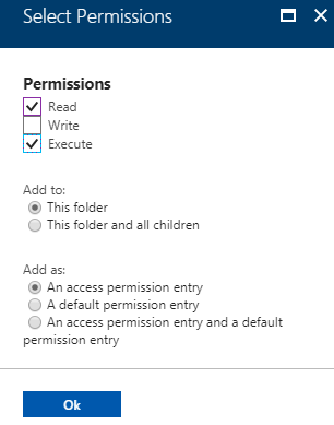 Set ADLS containing folder file system permission in the Azure portal
