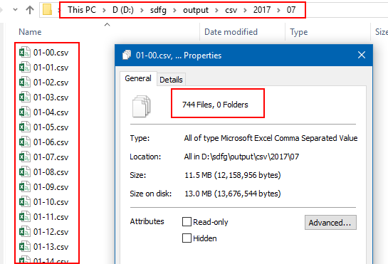 File Explorer shows output of running sdfg with sample csv runfile.