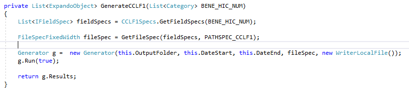 Code fragment showing invocation of the sdfg core generator from a separate application.